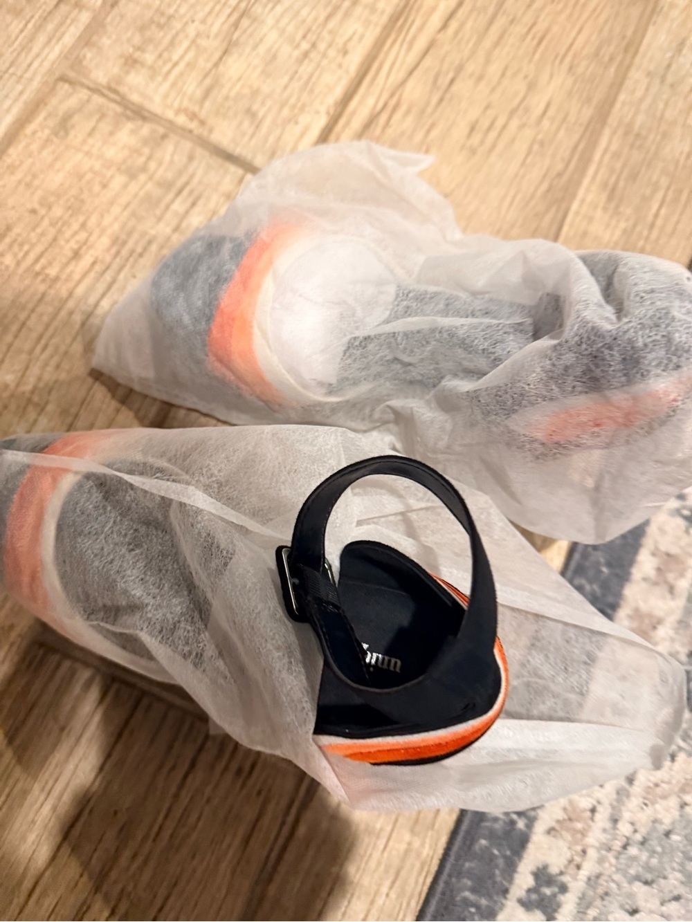 Unique Vintage Black Platform Sandal with Orange and Cream Stripes - Picture 5 of 6
